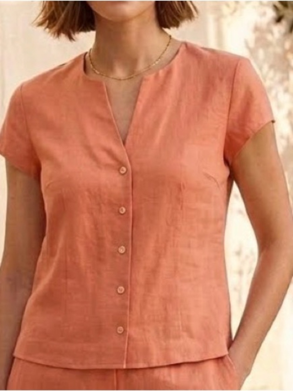 Talbots Petite Silk linen blend top - in Coral